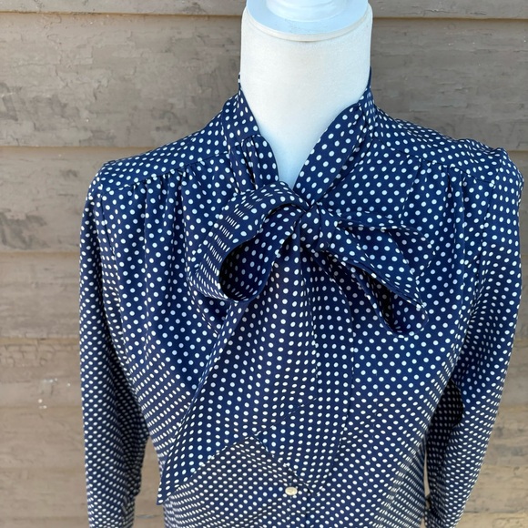 Vintage 70’s!  Secretary polka dot blouse with large bow - Picture 2 of 7